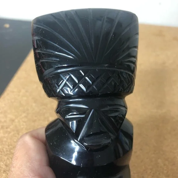 Black Tiki Vintage Numbered Handcarved Obsidian Totem Glass Cold to the Touch 7” - Picture 2 of 6